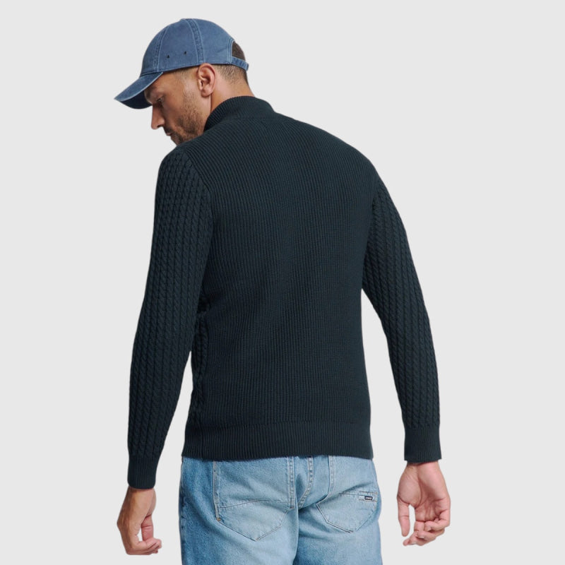 25230962-078 No Excess Pullover Half Zipper and Button Solid Jacquard