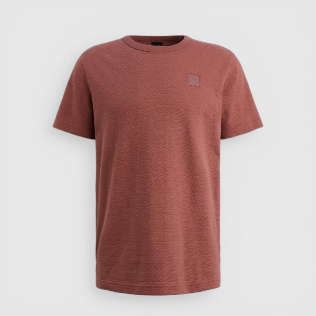PTSS2602563-4085 PME Legend T-Shirt Met Jacquard Geweven Streeppatroon Roan Rouge / Rood