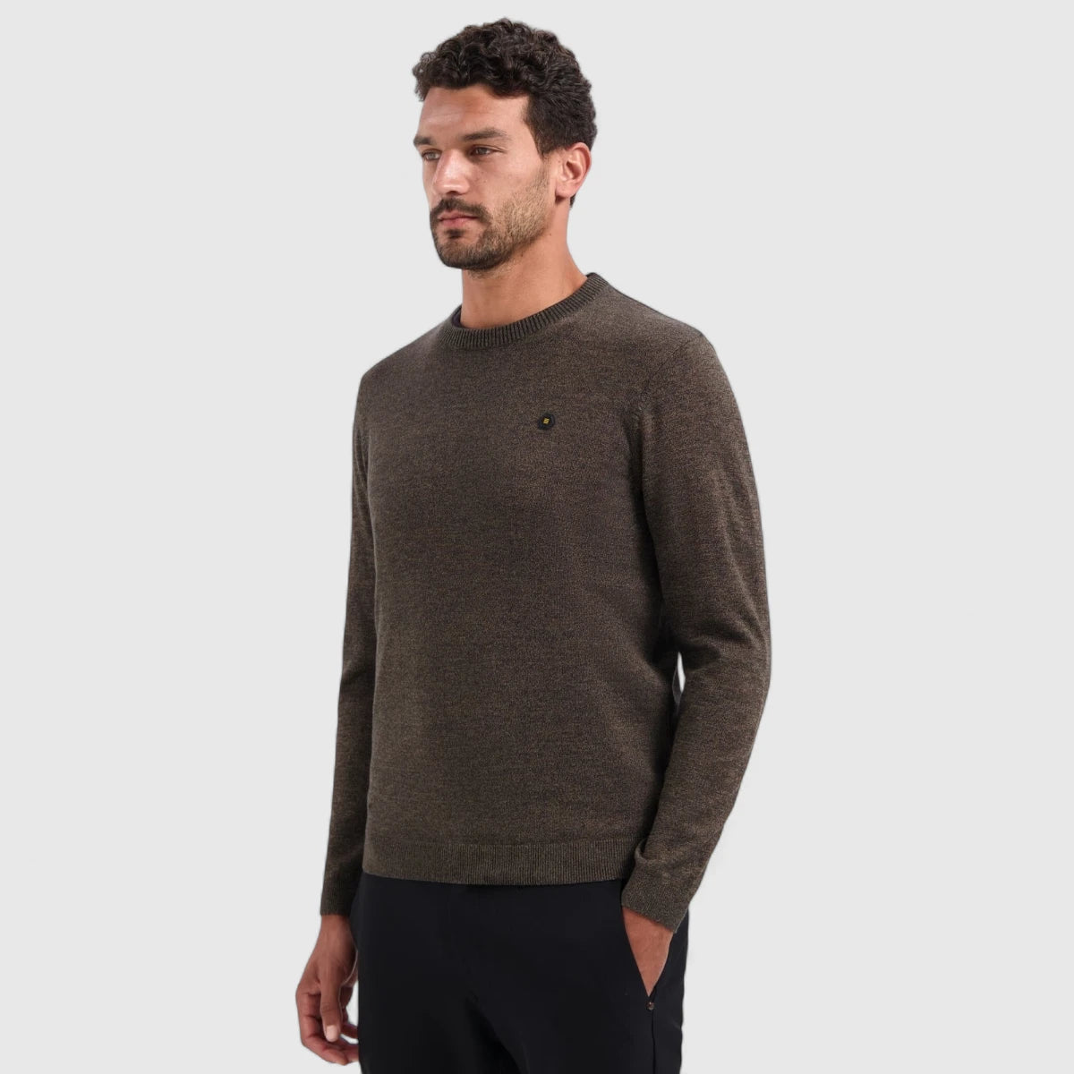 29210880SN-044 No Excess Knitwear Pullover Crewneck 2 Coloured Melange Taupe