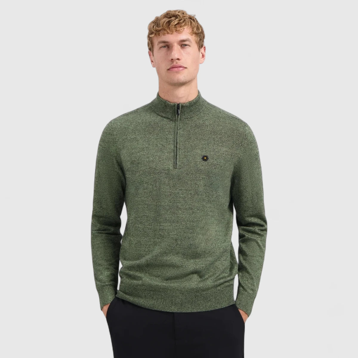 29210885SN-197 No Excess Pullover Half Zipper 2 Coloured Melange Light Moss / Groen