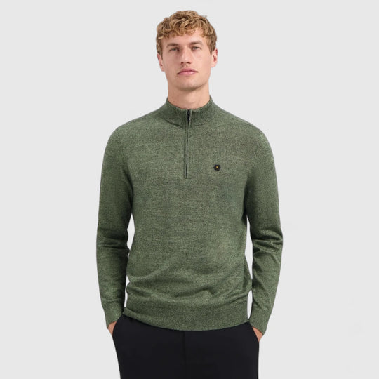 29210885SN-197 No Excess Pullover Half Zipper 2 Coloured Melange Light Moss / Groen