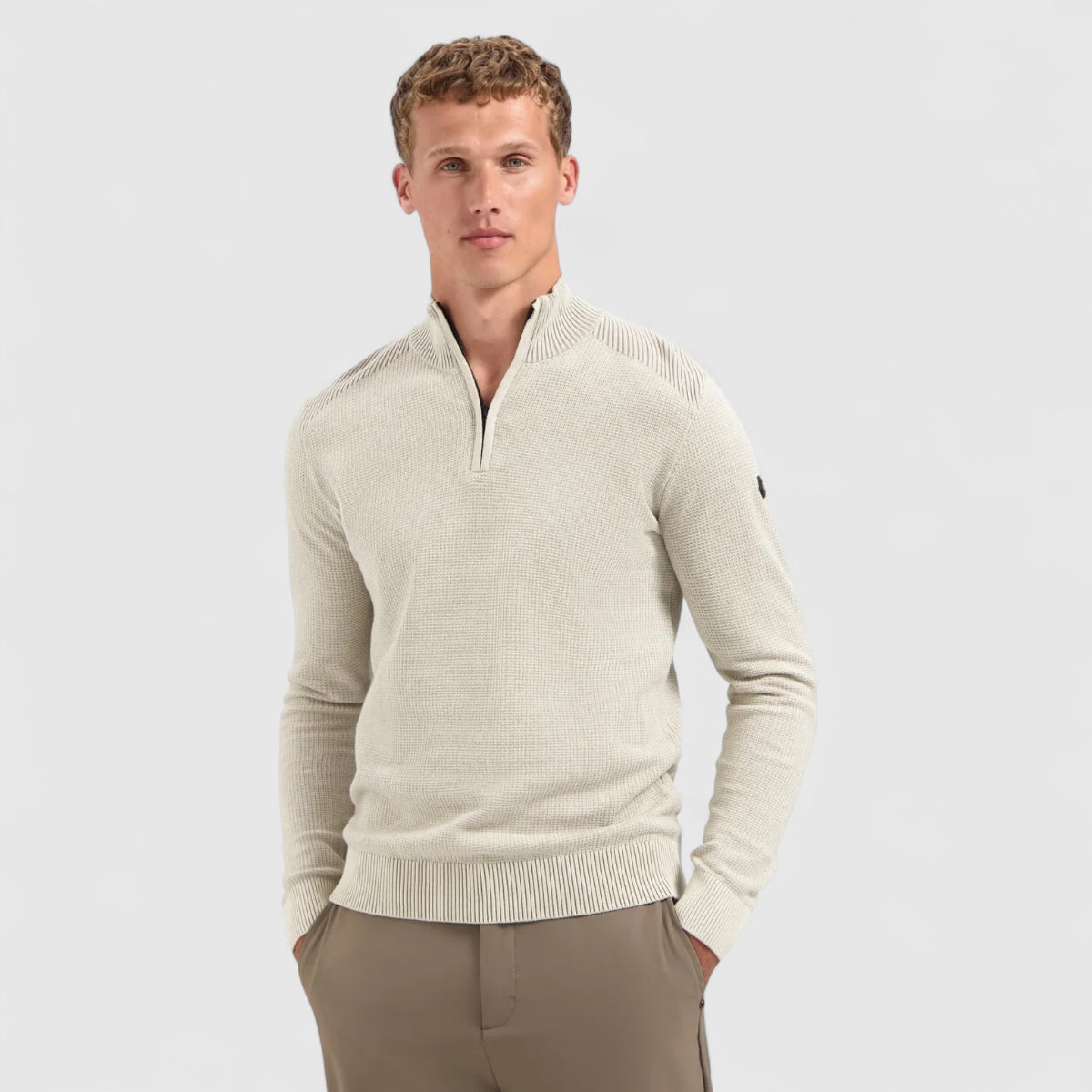 29230813SN-013 No Excess Pullover Half Zip Plated Structure Knit Kit / Ecru