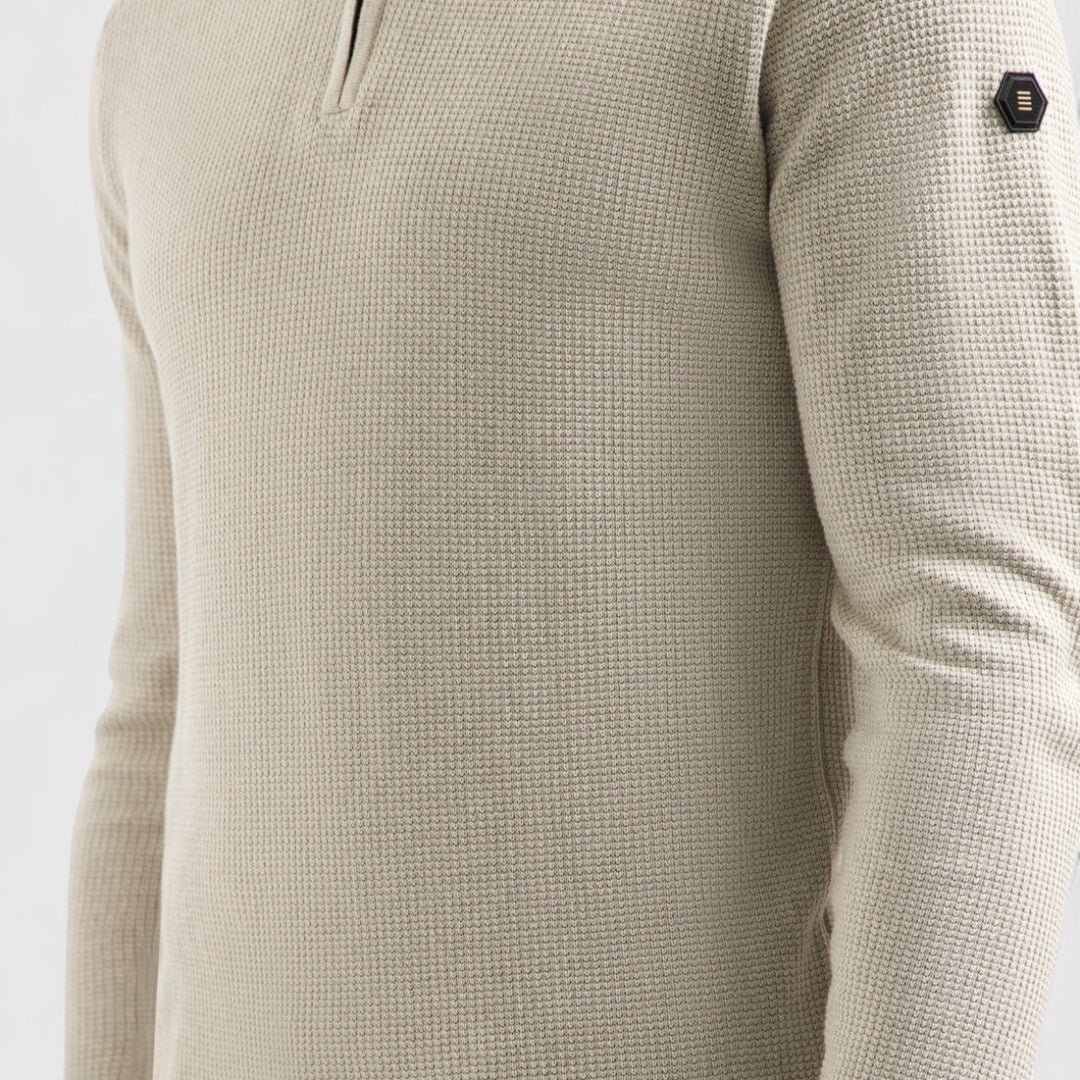 29230813SN-013 No Excess Pullover Half Zip Plated Structure Knit Kit / Ecru