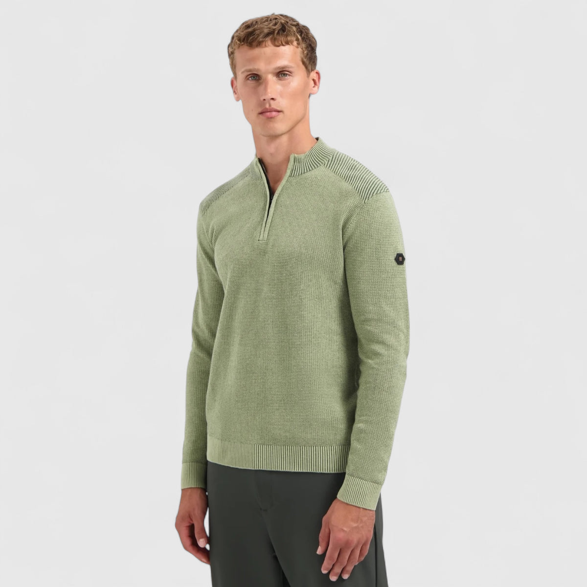 29230813SN-197 No Excess Pullover Half Zip Plated Structure Knit Light Moss / Lichtgroen