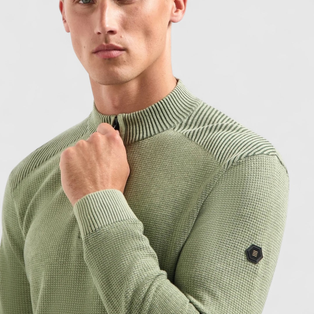 29230813SN-197 No Excess Pullover Half Zip Plated Structure Knit Light Moss / Lichtgroen