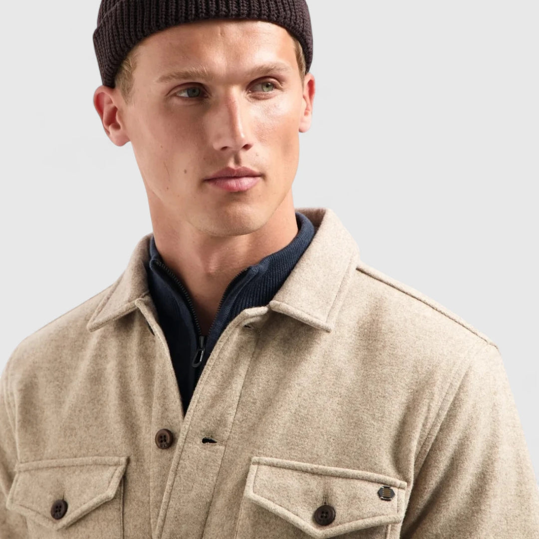 29510821SN-043 No Excess Overshirt Button Closure Melange Khaki