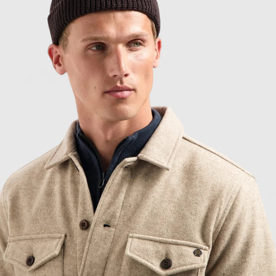 29510821SN-043 No Excess Overshirt Button Closure Melange Khaki
