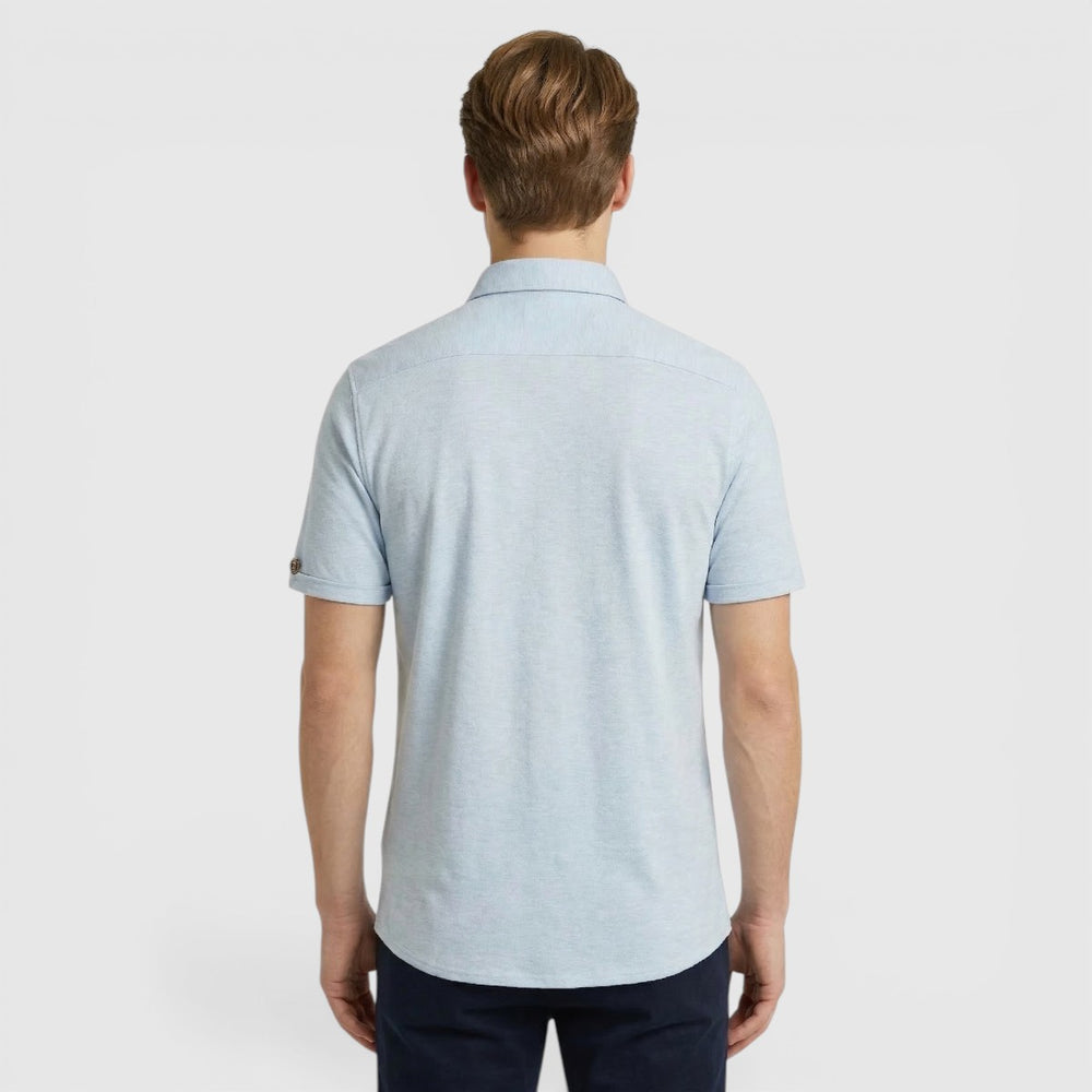 31420281SN-030 No Excess Korte Mouw Overhemd In Melange Jersey Stretch Blue / Blauw