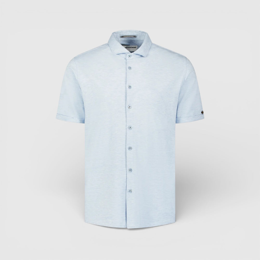31420281SN-030 No Excess Korte Mouw Overhemd In Melange Jersey Stretch Blue / Blauw