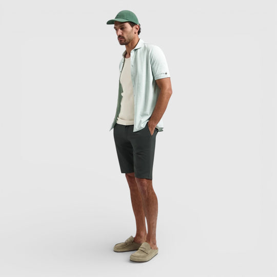 31420281SN-057 No Excess Korte Mouw Overhemd In Melange Jersey Stretch Sea Green / Groen