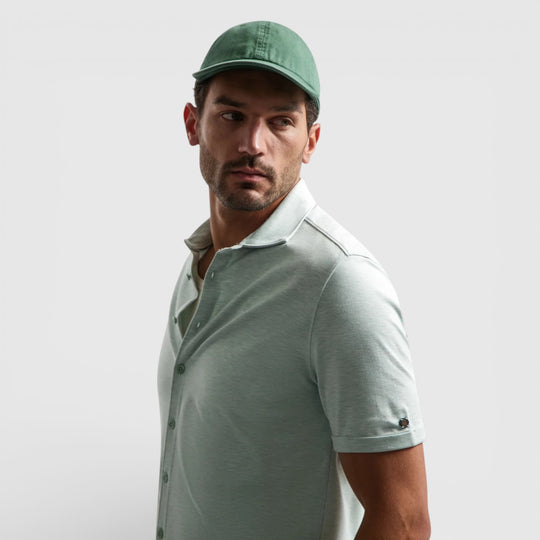 31420281SN-057 No Excess Korte Mouw Overhemd In Melange Jersey Stretch Sea Green / Groen