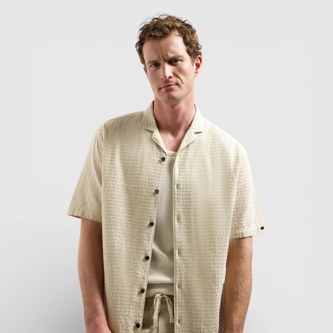 31460333-045 No Excess Overhemd met Korte Mouwen in Uni Jacquard Desert / Ecru
