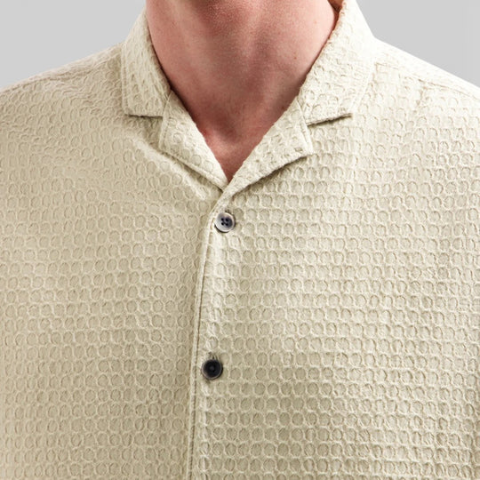 31460333-045 No Excess Overhemd met Korte Mouwen in Uni Jacquard Desert / Ecru