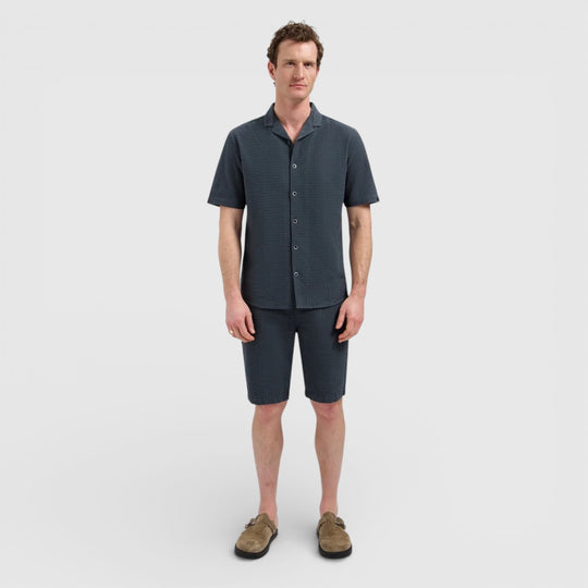 31460333-124 No Excess Overhemd met Korte Mouwen in Uni Jacquard Dark Steel / Grijs