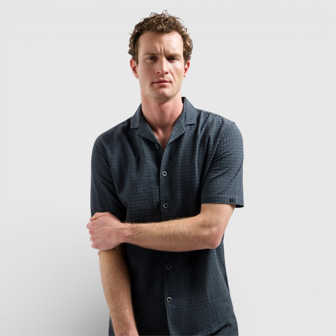 31460333-124 No Excess Overhemd met Korte Mouwen in Uni Jacquard Dark Steel / Grijs