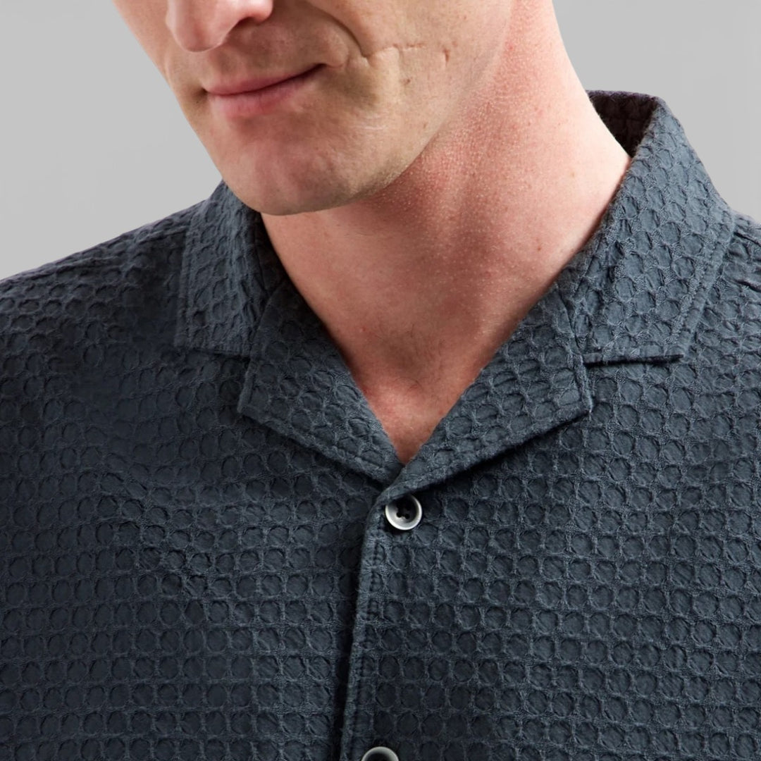 31460333-124 No Excess Overhemd met Korte Mouwen in Uni Jacquard Dark Steel / Grijs