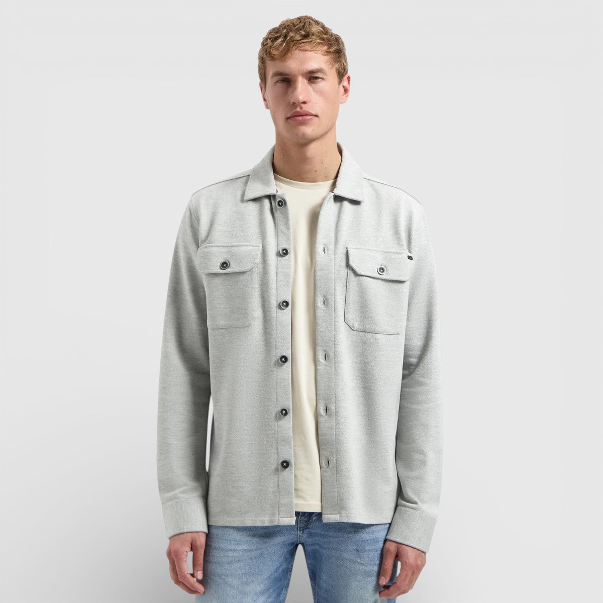 31580144-102 No Excess Overshirt Jersey Twill Grey Melange