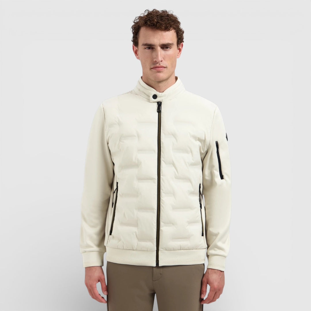 31630119-014 No Excess Zomerjas Korte Fit in Sealed Knitted Mix Stone