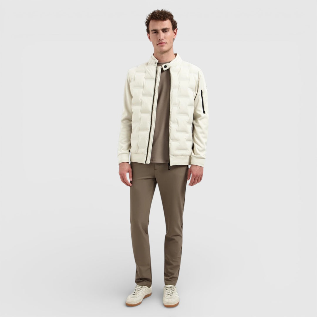 31630119-014 No Excess Zomerjas Korte Fit in Sealed Knitted Mix Stone