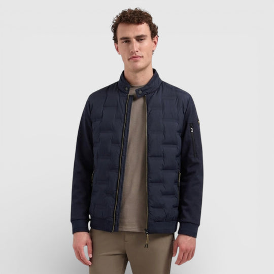 31630119-078 No Excess Zomerjas Korte Fit in Sealed Knitted Mix Night / Donkerblauw