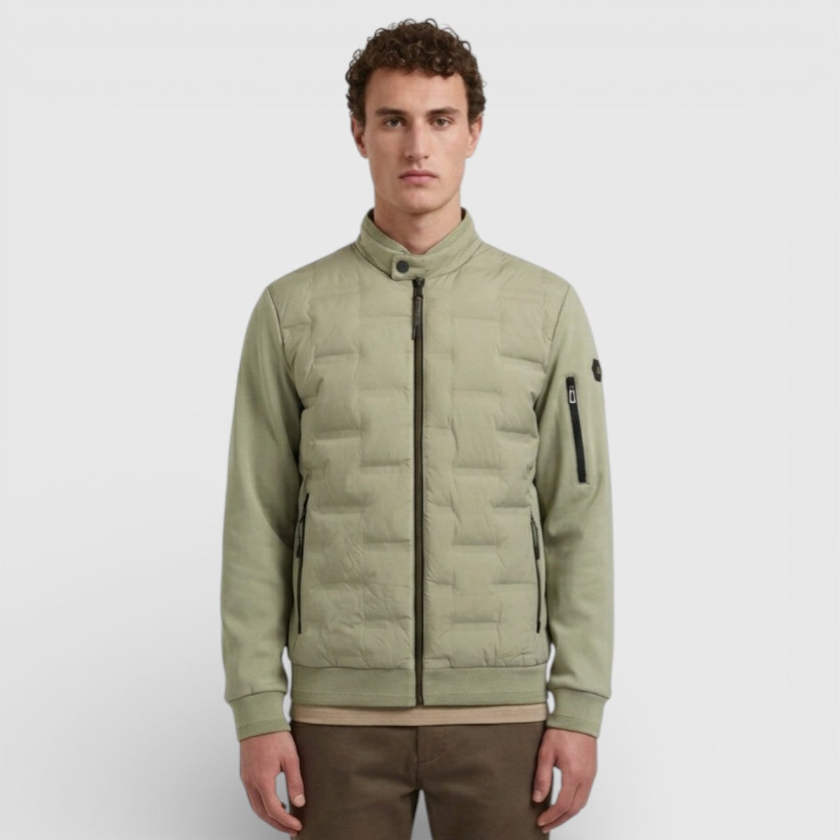 31630119-177 No Excess Zomerjas Korte Fit in Sealed Knitted Mix Light Army