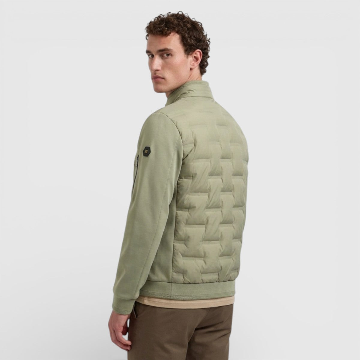 31630119-177 No Excess Zomerjas Korte Fit in Sealed Knitted Mix Light Army