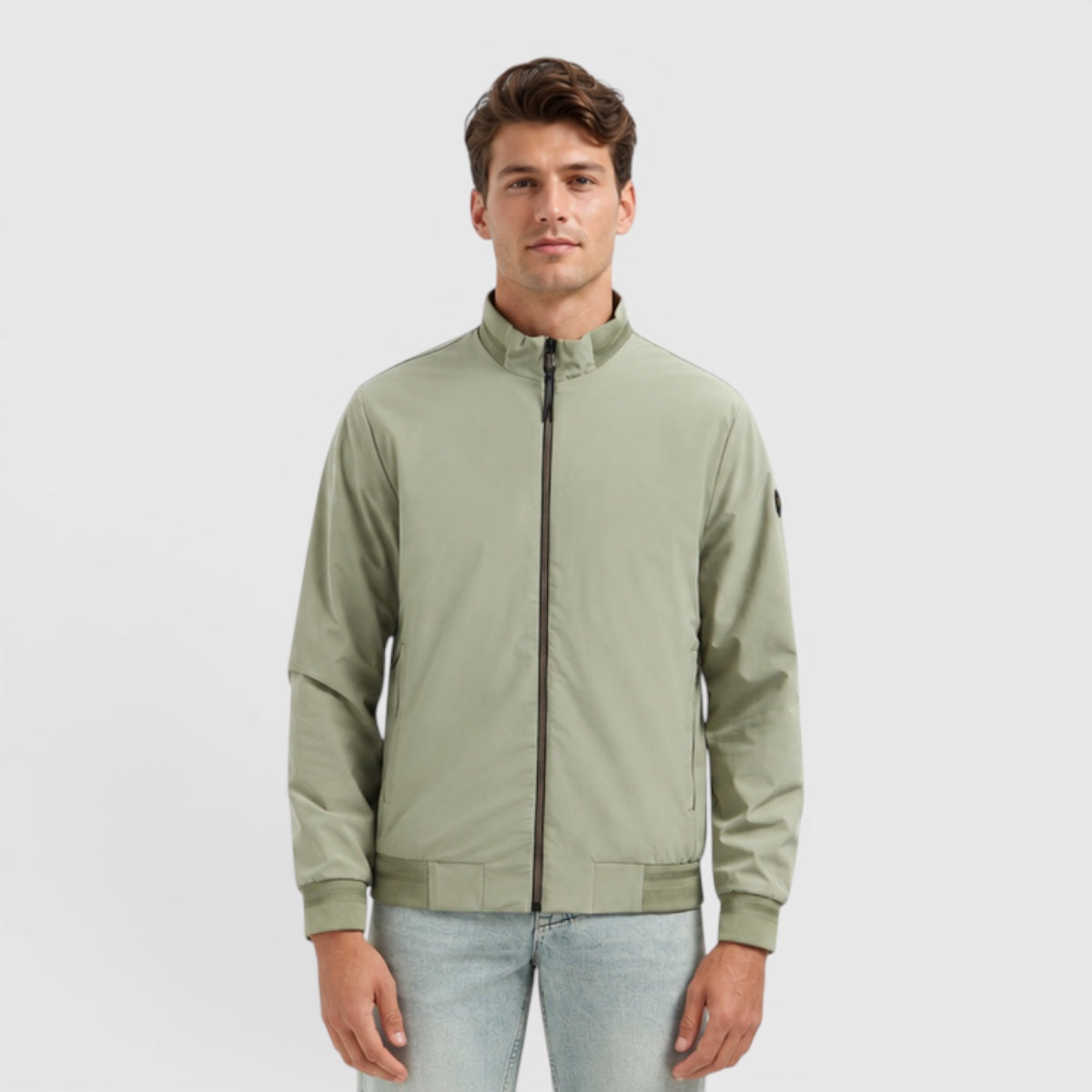 31630210-177 No Excess Zomerjas Lichtgewicht Met Geribde Kraag Light Army / Groen