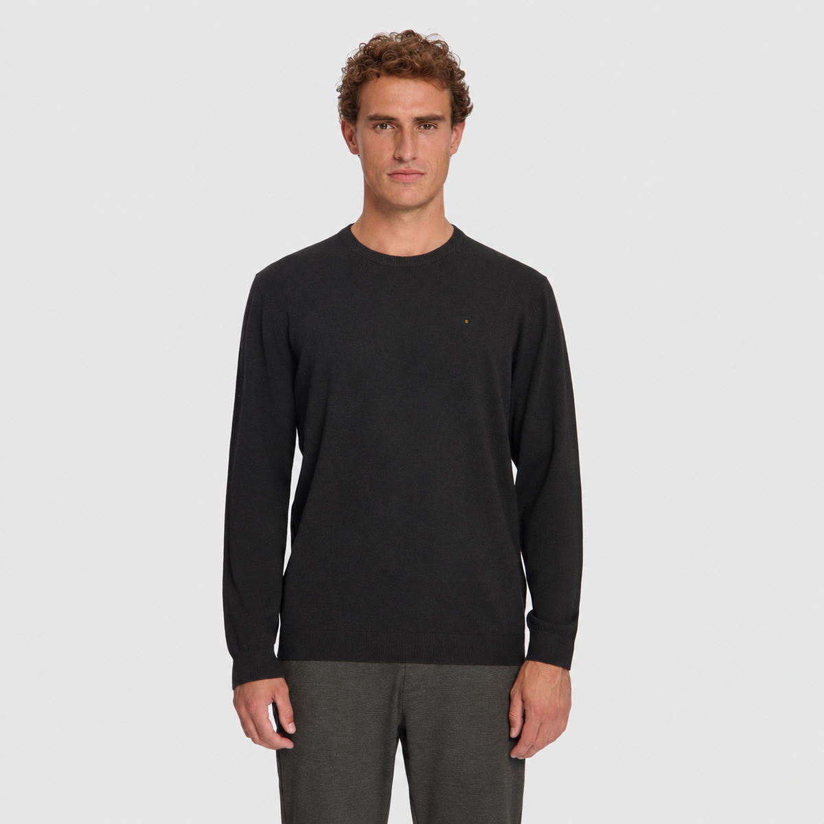 No Excess Melange Jumper trui in Dark Brown / Donkerbruin, modelfoto voorzijde, afbeelding 1