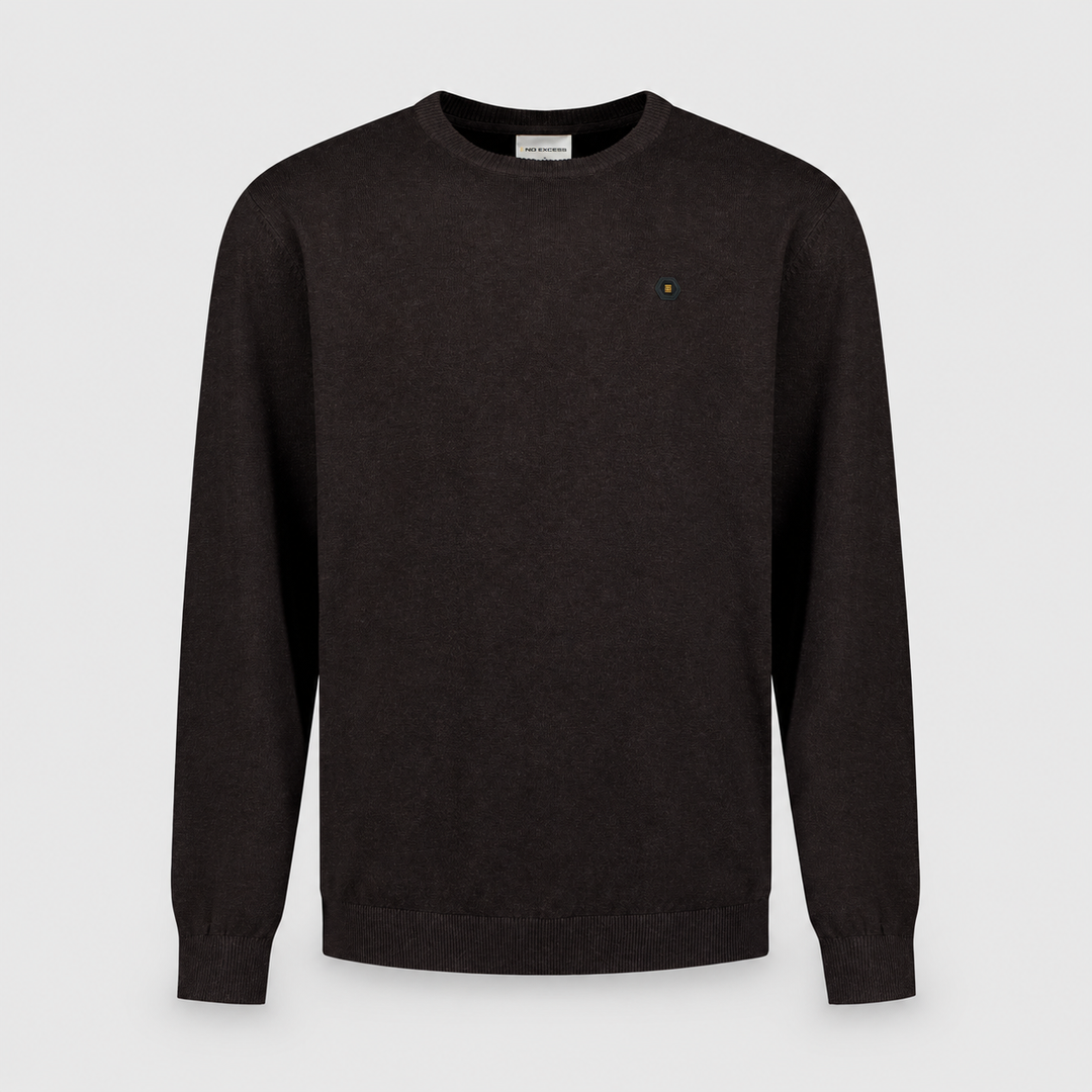 No Excess Melange Jumper trui in Dark Brown / Donkerbruin, productfoto voorzijde, afbeelding 5