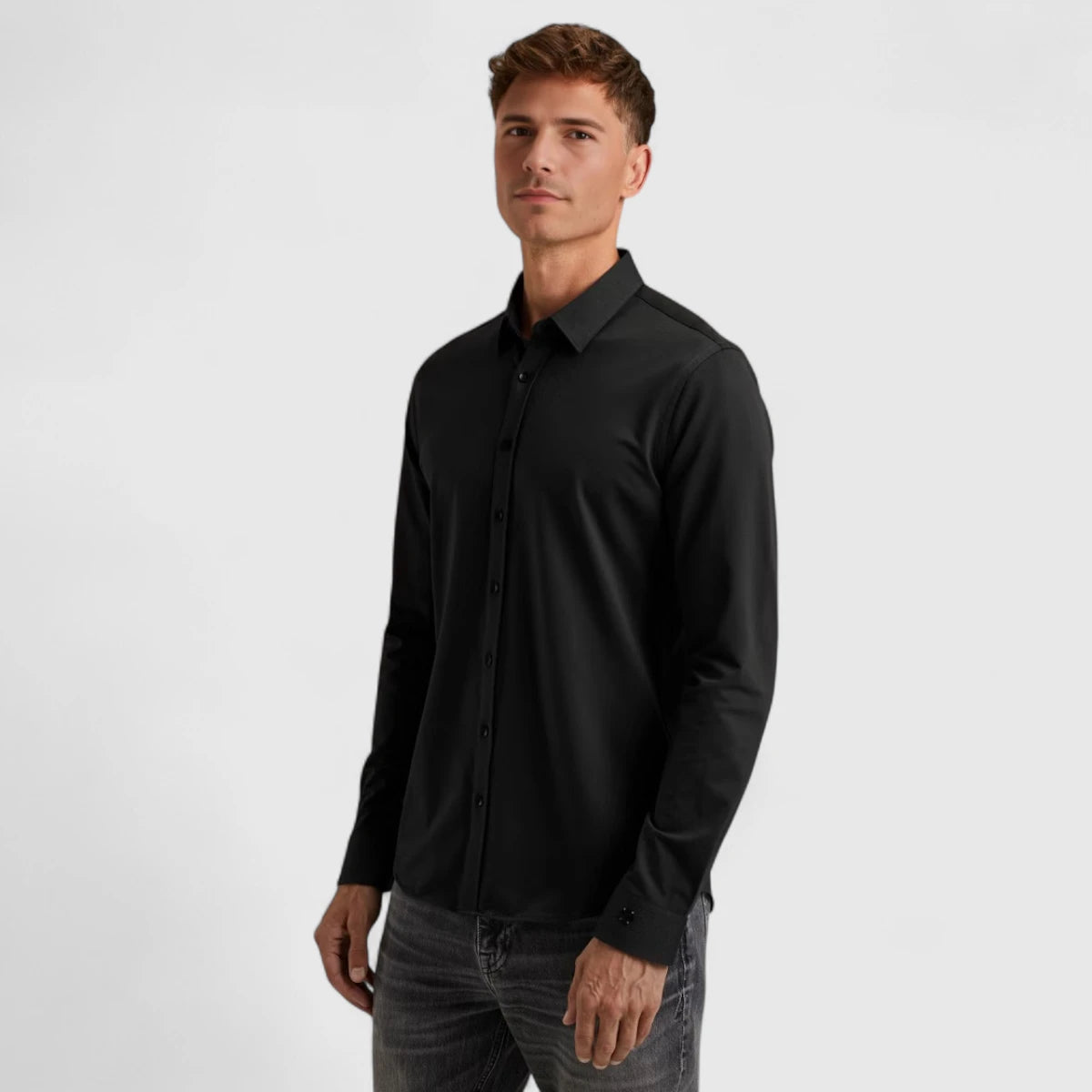 CSI00940-999 Cast iron Shirt Twill Jersey 2 Tone Black / Zwart