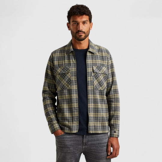 CSI2511272-5277 Cast Iron Overshirt Mouline Check Brush Grisaille