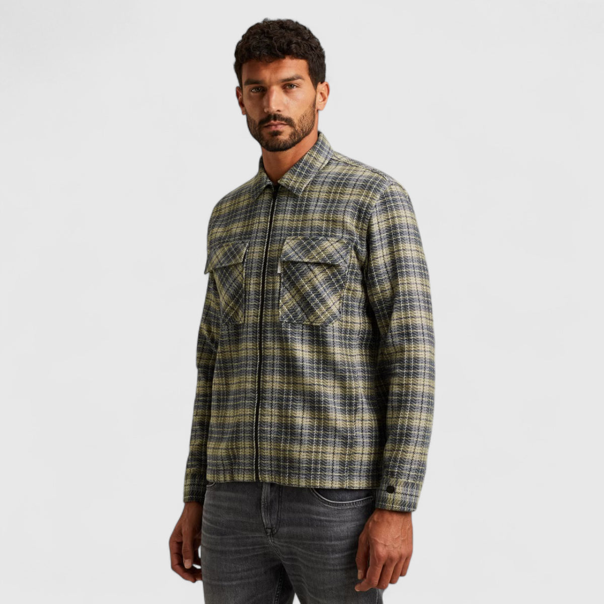 CSI2511272-5277 Cast Iron Overshirt Mouline Check Brush Grisaille
