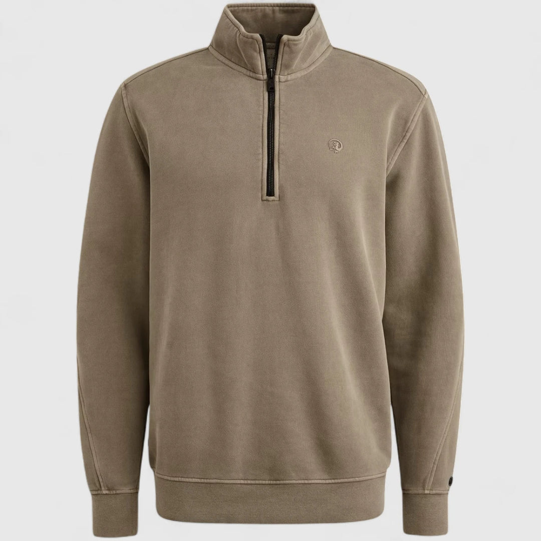 CSW2508443-8025 Cast Iron Sweater Half Zip Peached Overdye Brindle / Beige