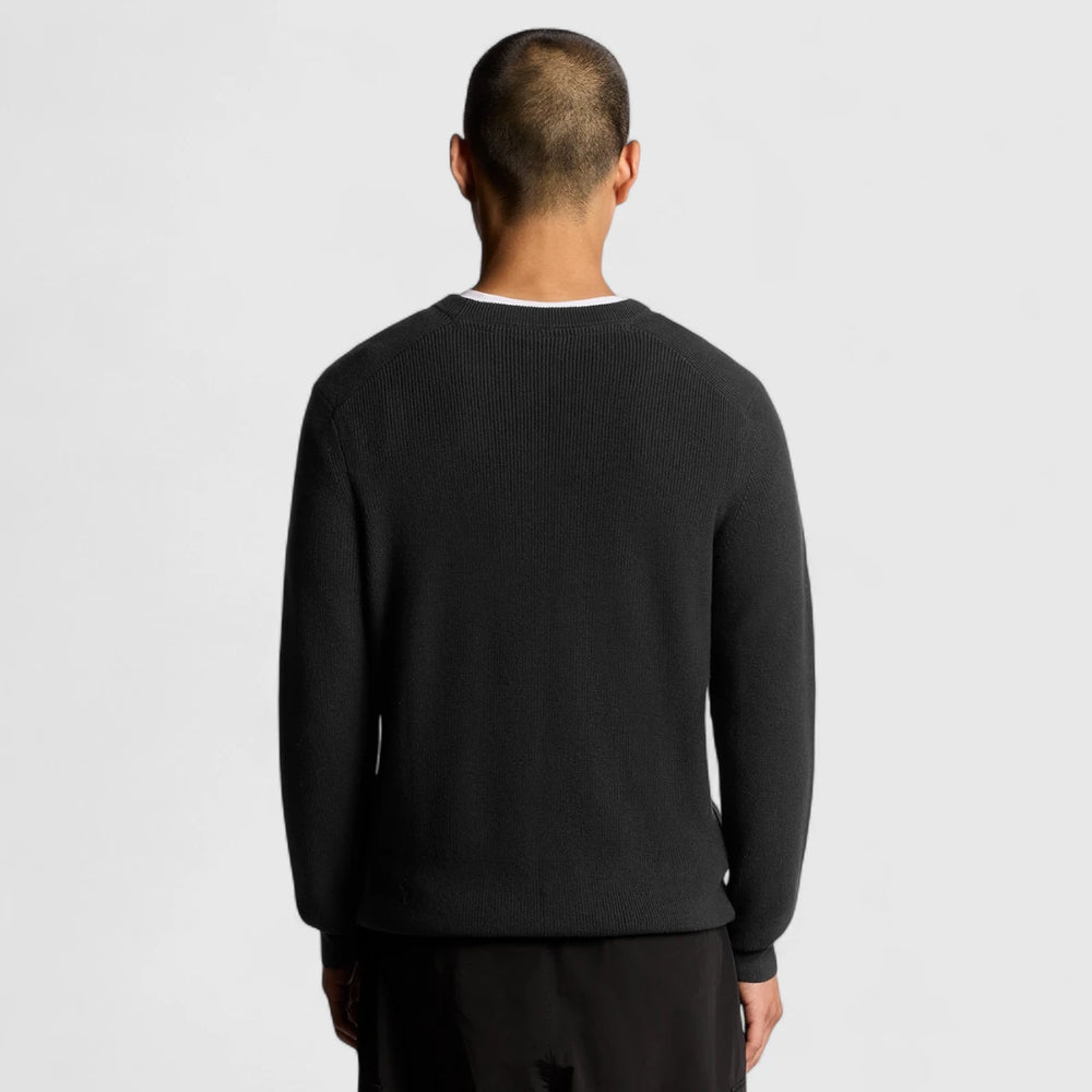 KN2303V-X002 Lyle & Scott Knitwear Engineered Rib Crew Neck Black Ice / Zwart