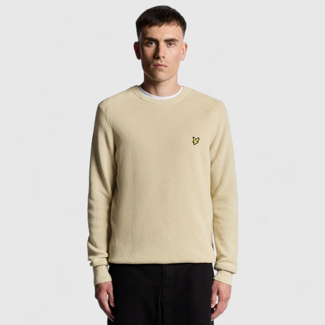 KN2303V-X865 Lyle & Scott Knitwear Engineered Rib Crew Neck Grey Taupe / Beige