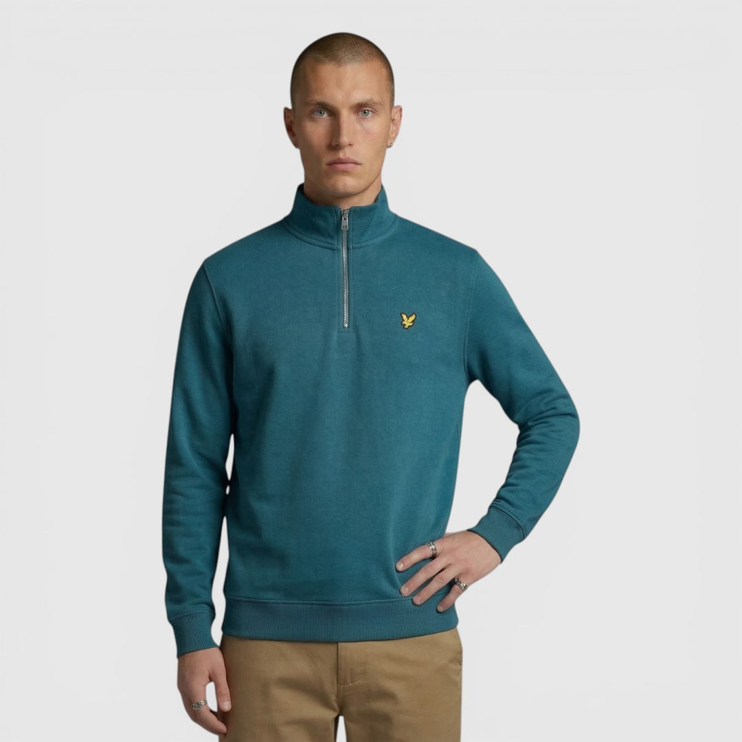 ML2022V-Y066 Lyle & Scott Sweater Loopback Quarter Zip Rich Teal / Groen