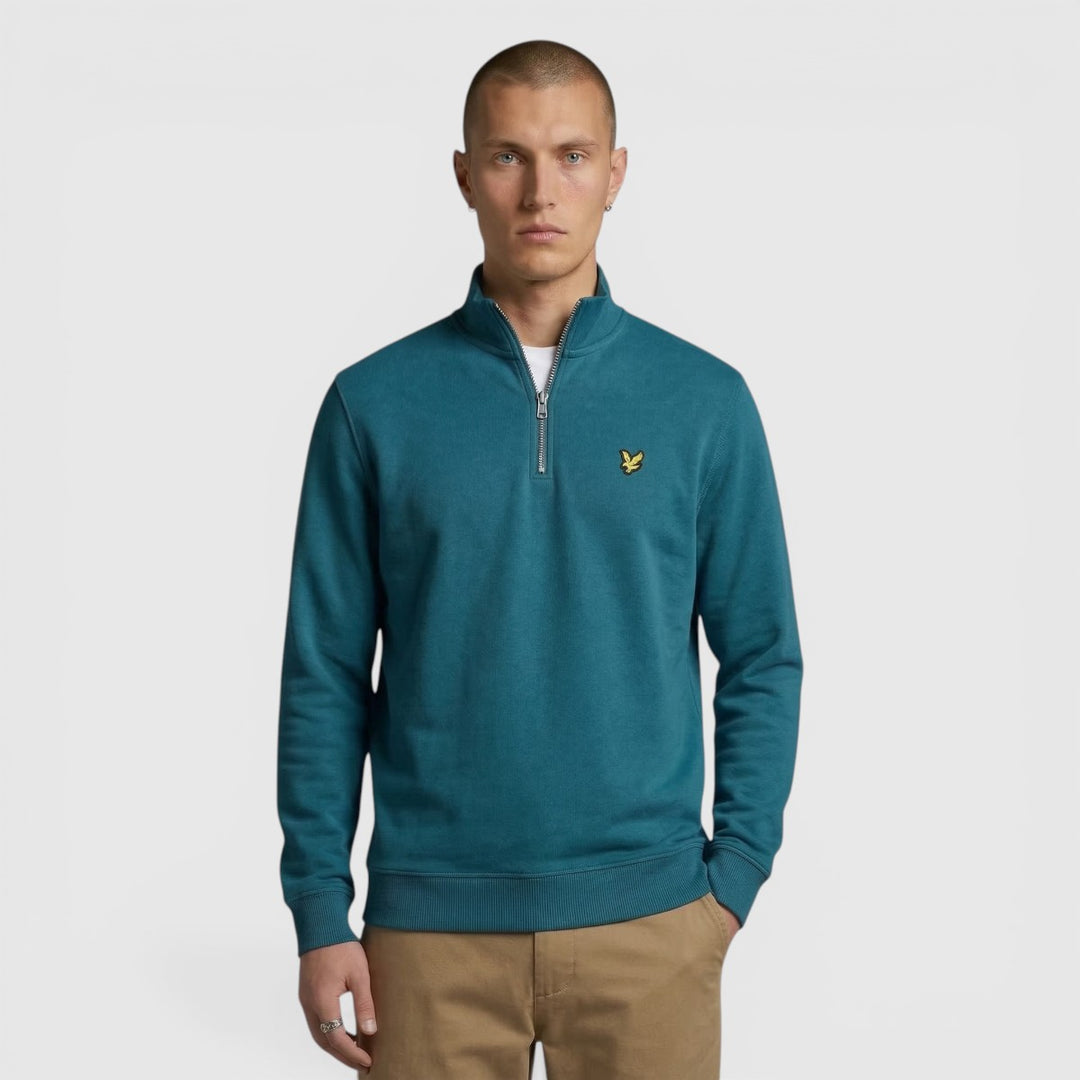 ML2022V-Y066 Lyle & Scott Sweater Loopback Quarter Zip Rich Teal / Groen