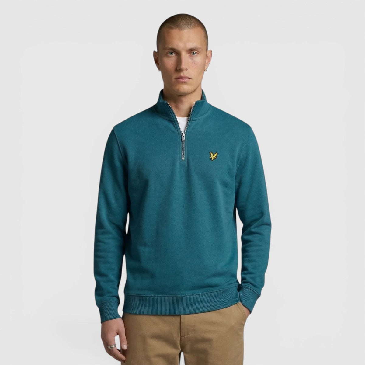 ML2022V-Y066 Lyle & Scott Sweater Loopback Quarter Zip Rich Teal / Groen