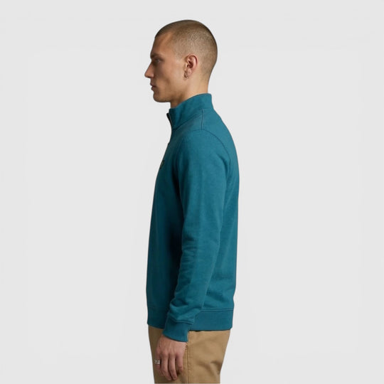 ML2022V-Y066 Lyle & Scott Sweater Loopback Quarter Zip Rich Teal / Groen