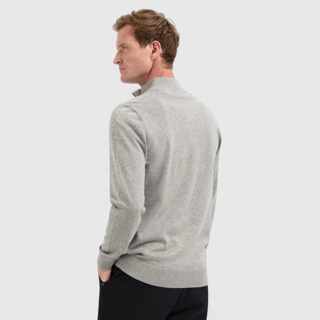 N2185-102 No Excess Pullover Half Zipper 2 Coloured Melange Grey Melange