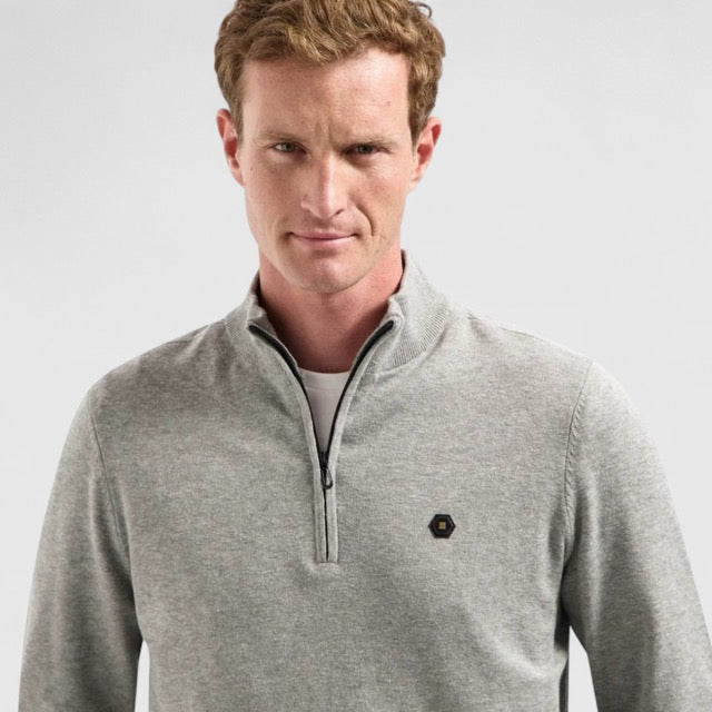 N2185-102 No Excess Pullover Half Zipper 2 Coloured Melange Grey Melange