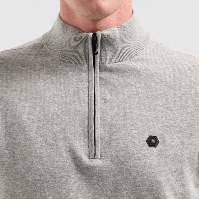 N2185-102 No Excess Pullover Half Zipper 2 Coloured Melange Grey Melange