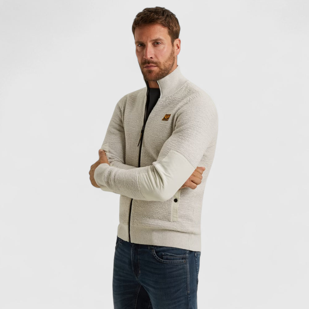 PKC2510322-910 PME Legend knitwear Zip Jacket Texture Yarn Bone White Melee / Wit