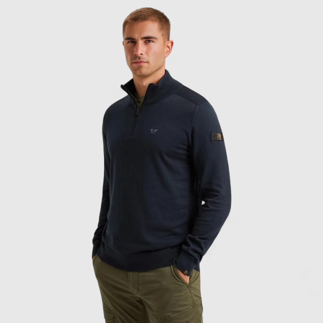 PKW2508303-5073 PME Legend Knitwear Half Zip Collar Cotton Sky Captain/Blauw