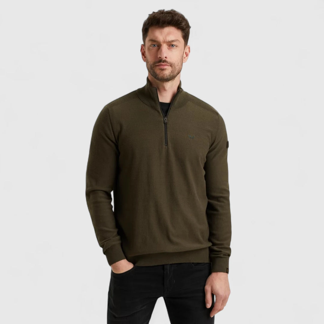 PKW2508303-8039 PME Legend Knitwear Half Zip Collar Cotton Beluga/ Groen