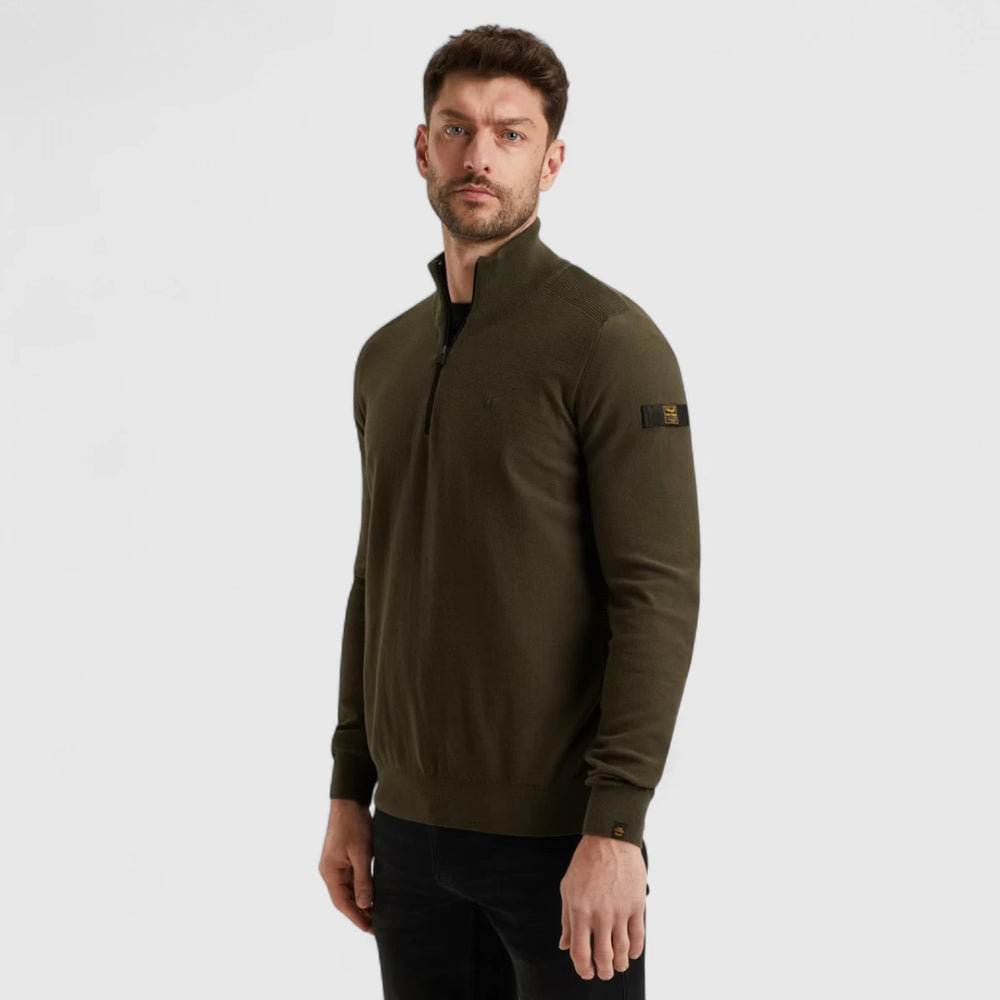 PKW2508303-8039 PME Legend Knitwear Half Zip Collar Cotton Beluga/ Groen