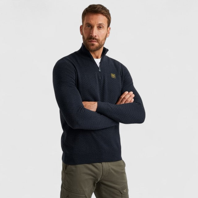 PKW2510301-5281 PME Legend Half zip collar cotton mouline (Organic) Salute/ Donkerblauw