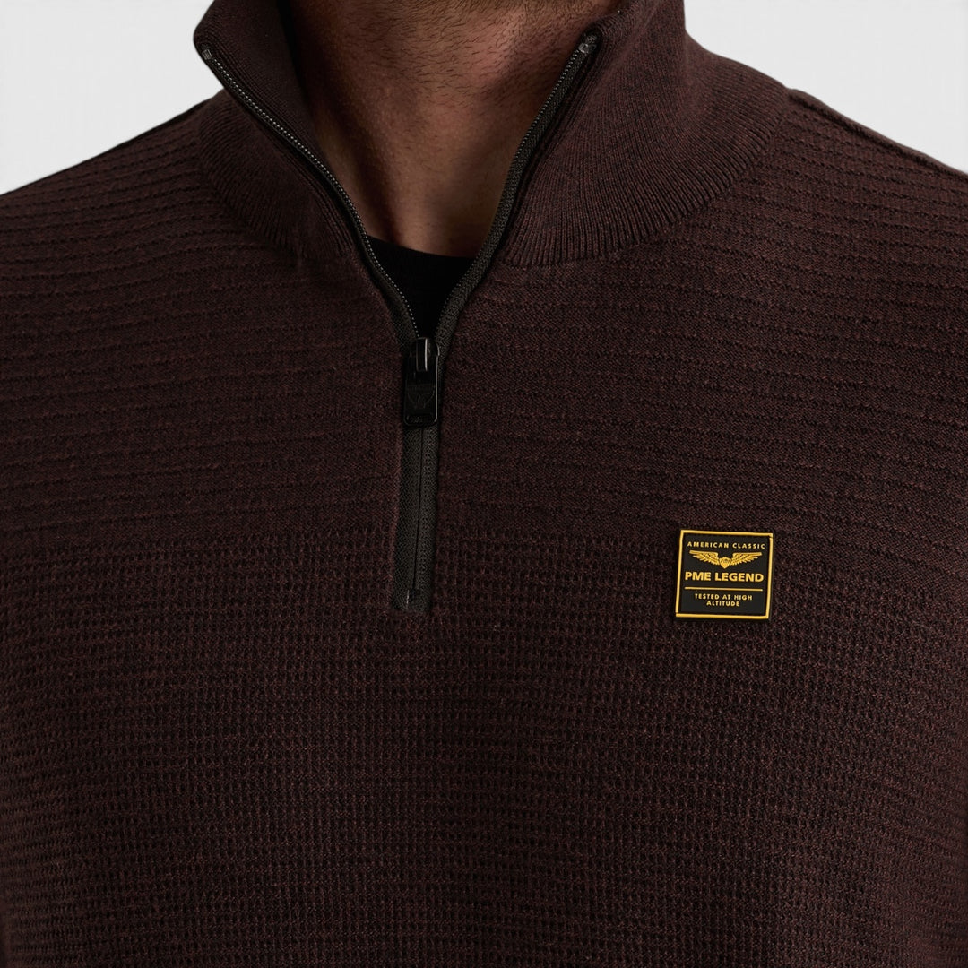 PKW2610301-4357 PME Legend Trui Half Zip Cotton Mouline Dark Aubergine / Donker auberginepaars