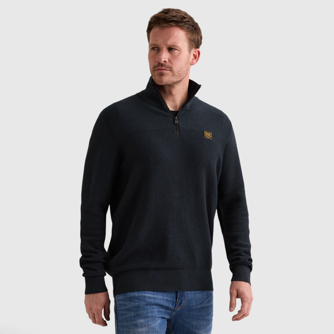 PKW2610301-5281 PME Legend Trui Half Zip Cotton Mouline Salute / Marineblauw
