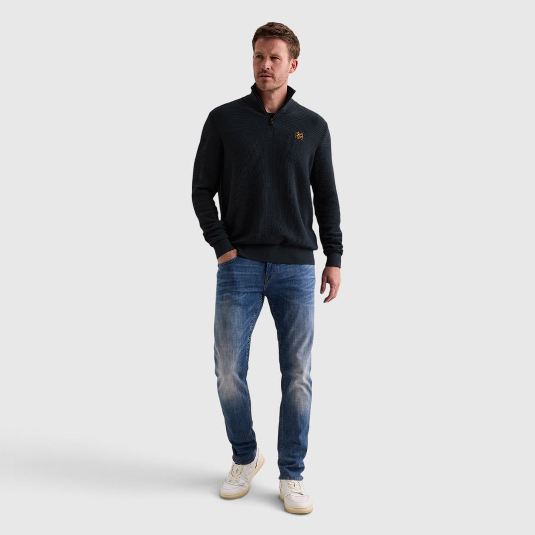 PKW2610301-5281 PME Legend Trui Half Zip Cotton Mouline Salute / Marineblauw